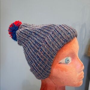 Cozy Blue and Red Knit Pom-Pom Beanie for Kids